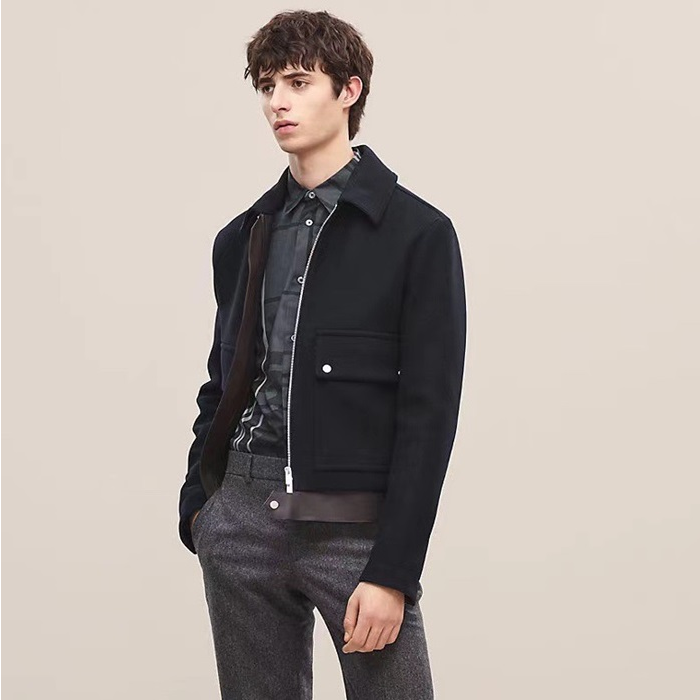 エルメスメンズモダンブラックレザージャケットe845