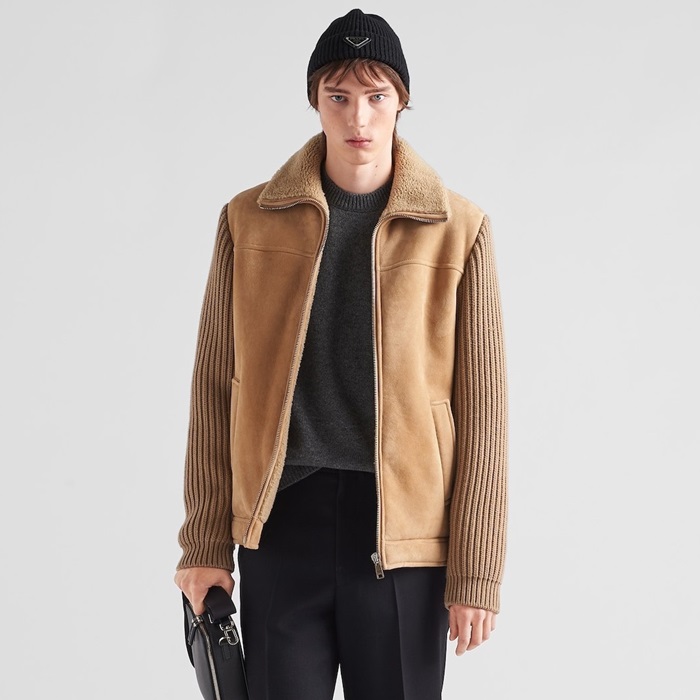 プラダメンズモダンキャメルレザージャケットr846