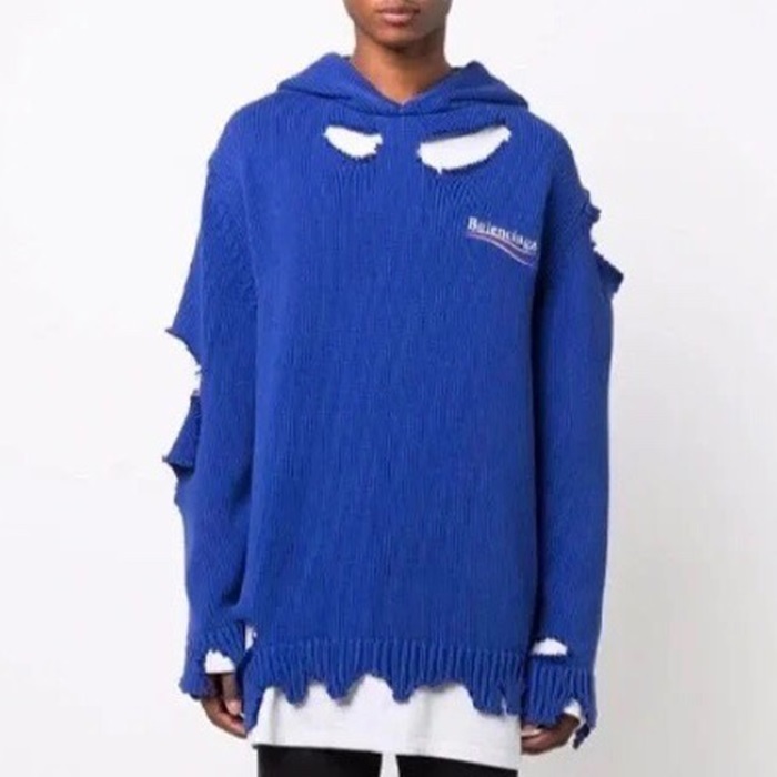 バレンシアガユニセックスブルーフーディa857