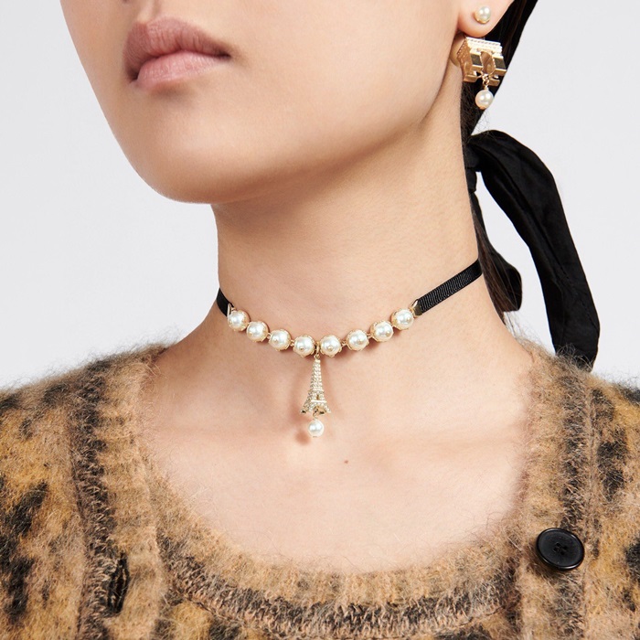 ディオールレディースイエローゴールドネックレス-c404