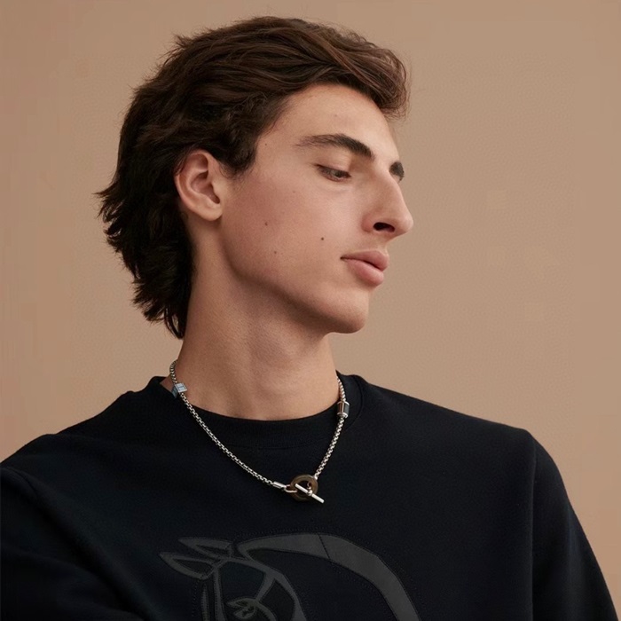 エルメスメンズホワイトゴールドネックレスc725