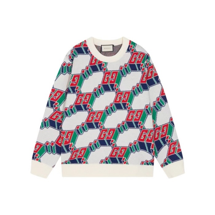 グッチメンズホワイトクルーネックニットu1163