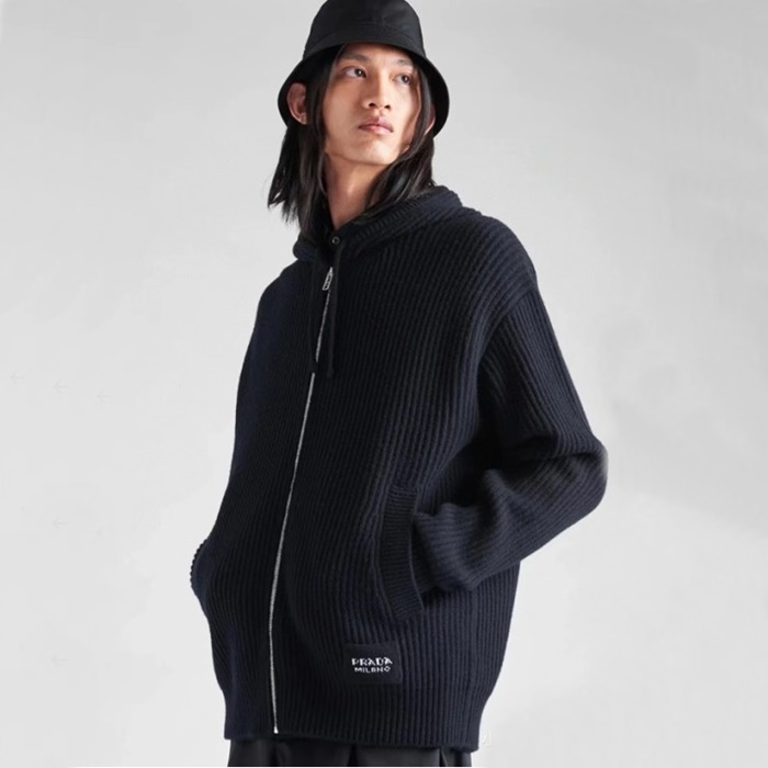 プラダメンズブラックジップアップフーディr884