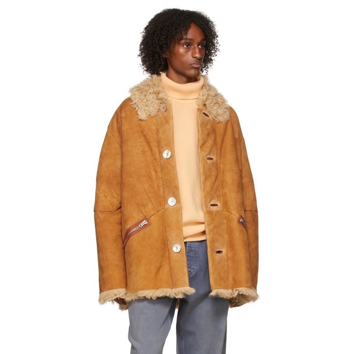 アクネストゥディオズメンズキャメルレザージャケットa10