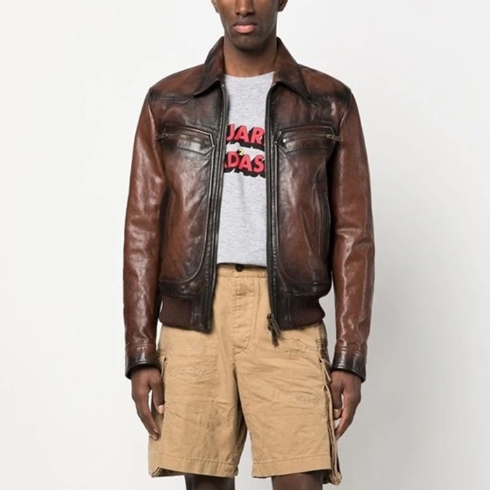 ディースクエアードメンズブラウンレザージャケットd2q48