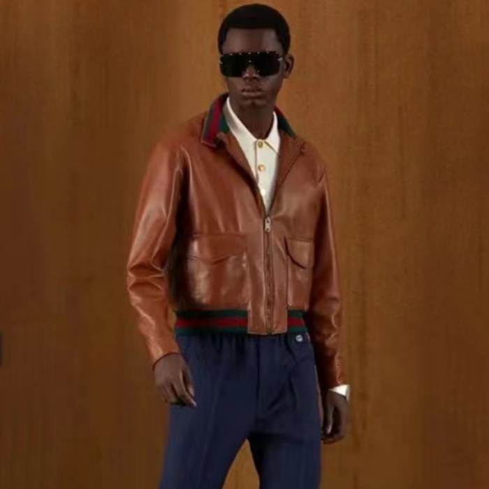 グッチメンズモダンブラウンレザージャケットu1171