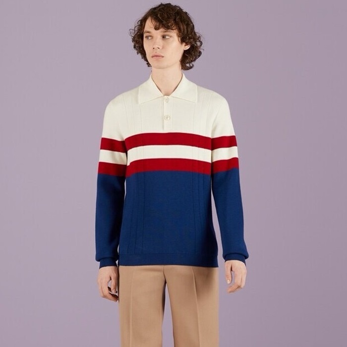 グッチメンズネイビーポロニットl78