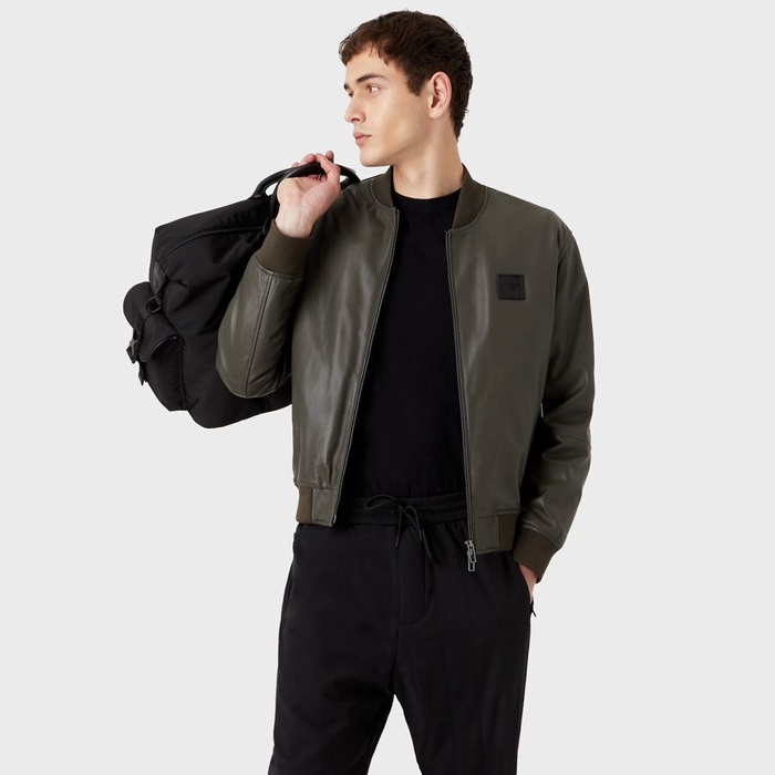 アルマーニメンズカーキレザージャケットl155