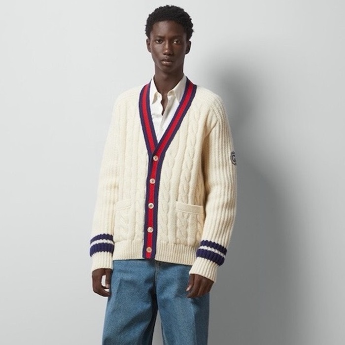 グッチメンズアイボリーネックカーディガンc15