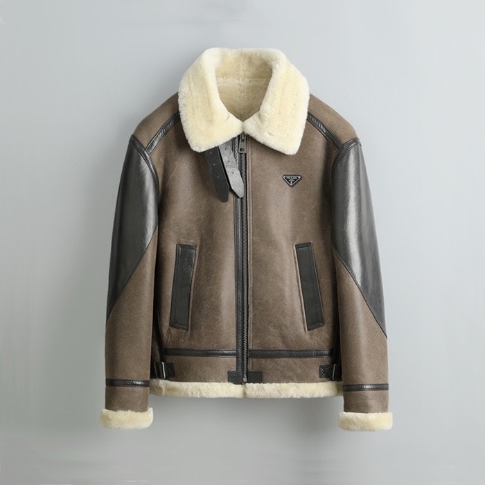プラダメンズブラウンレザージャケットc46