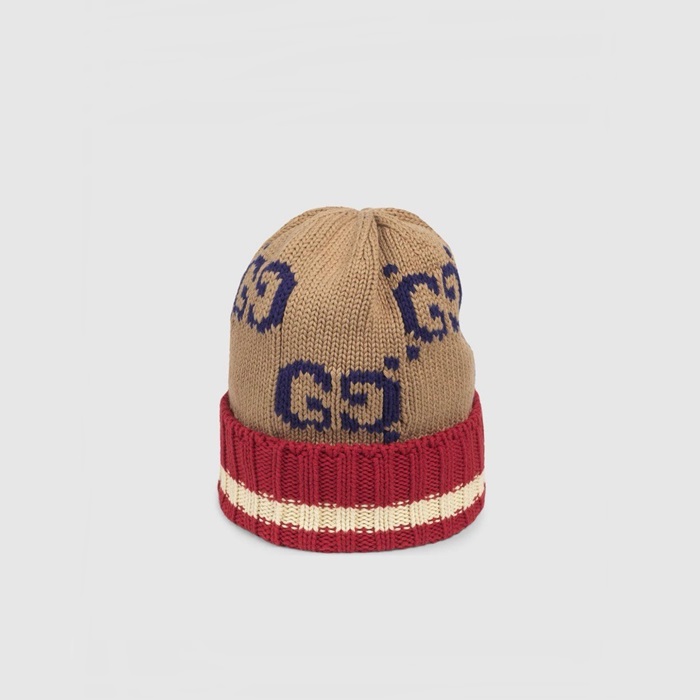 グッチユニセックスベージュビーニーc1503