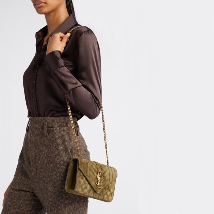 サンローランレディースカーキショルダーバッグb153