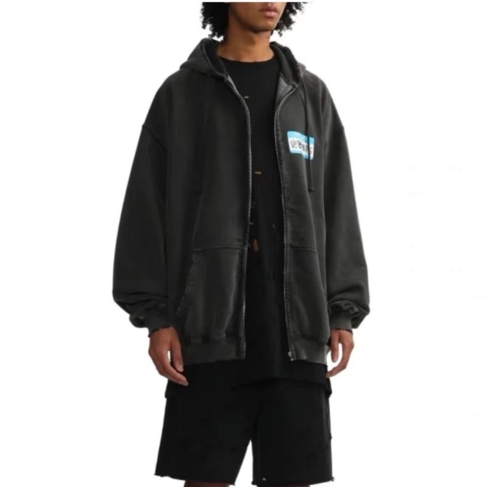 ヴェトモンメンズダークグレージップアップフーディ-c61