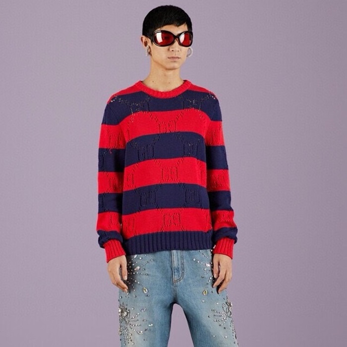 グッチメンズレッドクルーネックニットc91