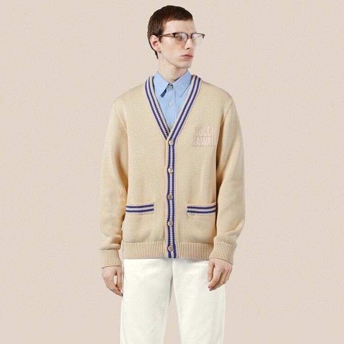 グッチメンズアイボリーネックカーディガンc92