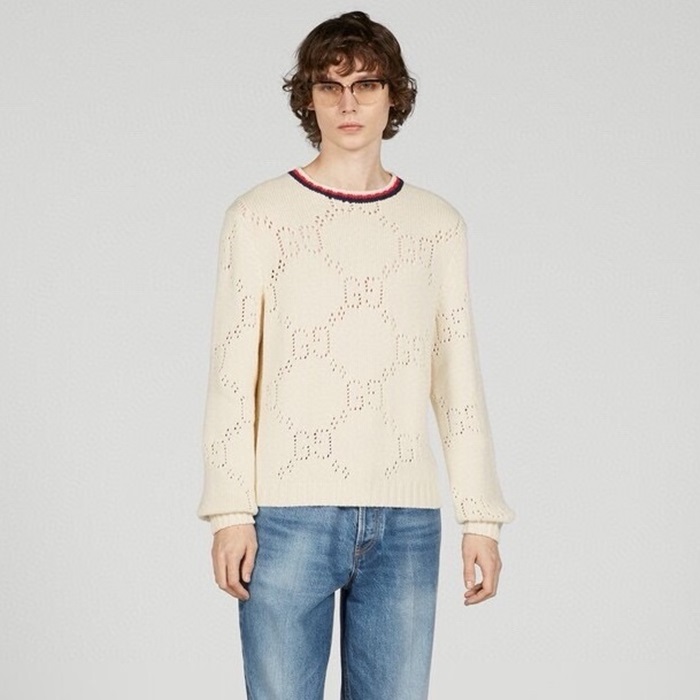 グッチメンズアイボリークルーネックニットc93