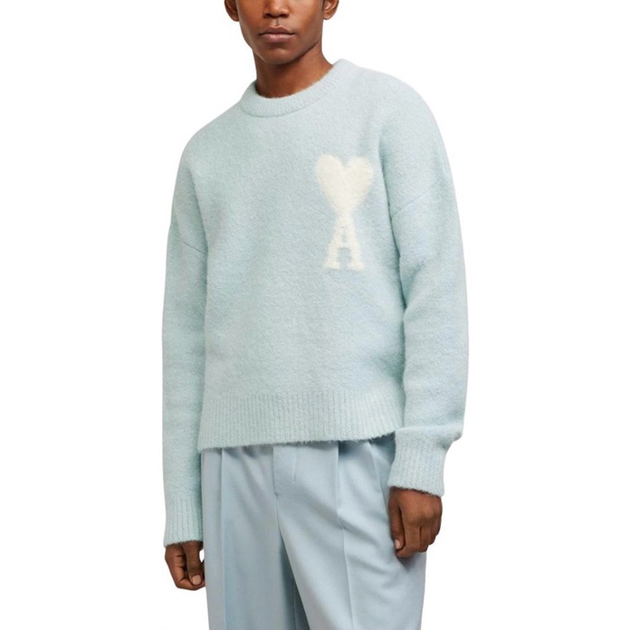 アミユニセックスブルークルーネックニットc107