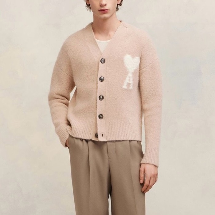 アミユニセックスピンクネックカーディガンc112