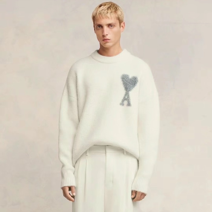 アミユニセックスアイボリークルーネックニットc117