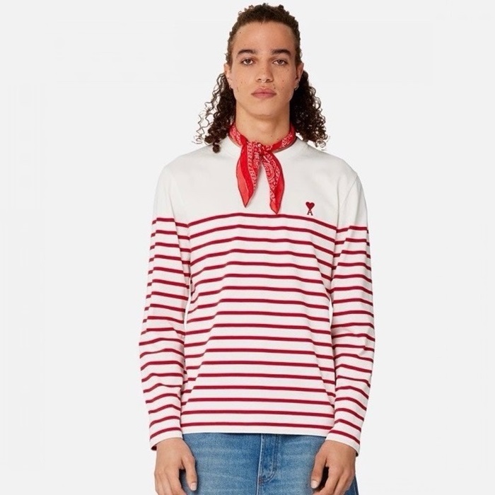 アミメンズレッド長袖Tシャツc143