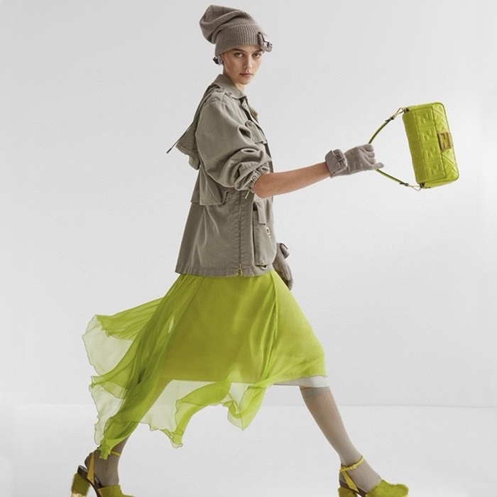 ェンディレディースグリーンバゲットバッグb177