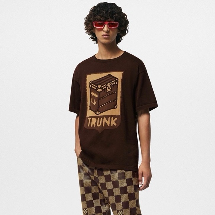 ルイヴィトンメンズクルーネックブラウン半袖Tシャツc58