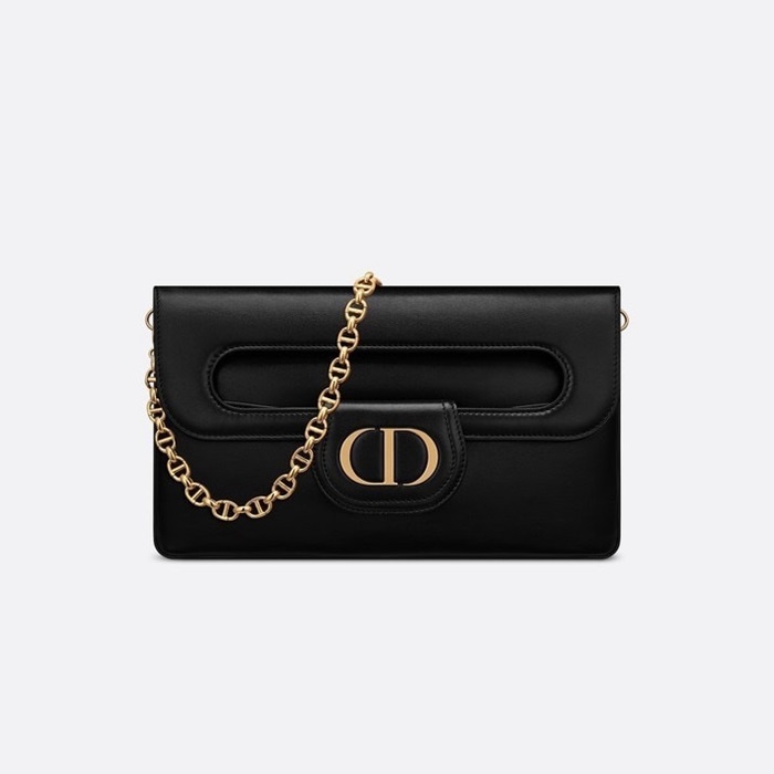 ディオールレディースブラックダブルクラッチバッグb723
