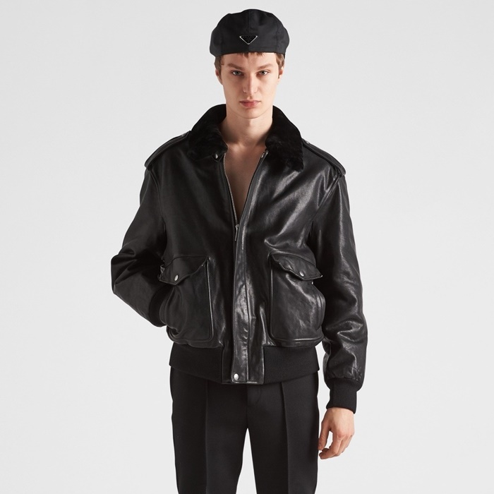 プラダメンズブラックレザージャケットc146