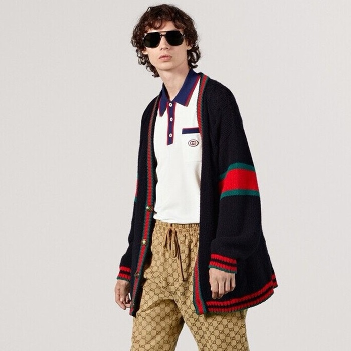 グッチメンズブラックネックカーディガンc195