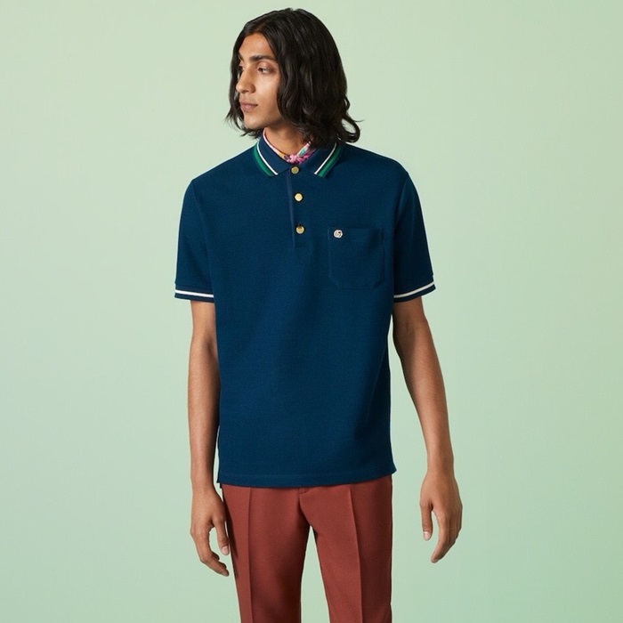 グッチメンズグリーンポロ半袖Tシャツc197