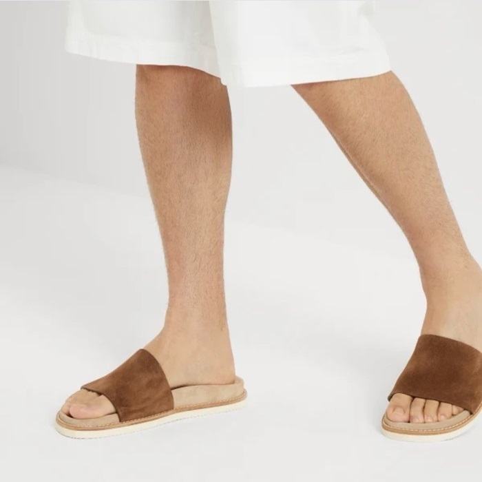 ブルネロクチネリメンズブラウンスリッパs68