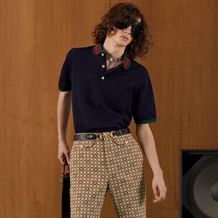 グッチメンズネイビーポロ半袖Tシャツc221