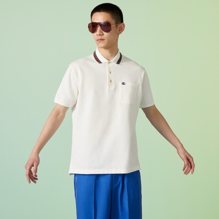 グッチメンズホワイトポロ半袖Tシャツc231