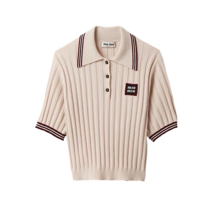 ミュウミュウレディースアイボリー半袖Tシャツc234