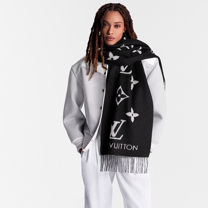 ルイヴィトンレディースブラックマフラーc1749