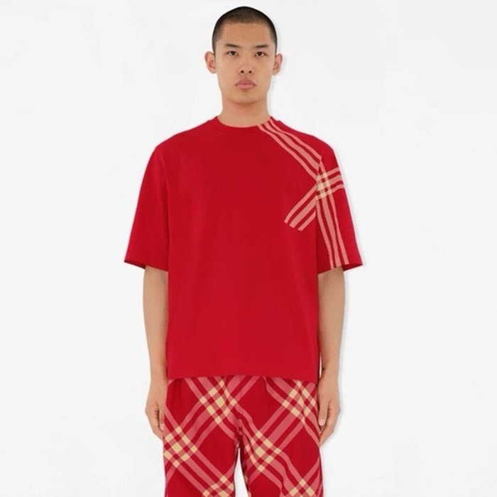 バーバリーメンズレッドクルーネック半袖Tシャツc255