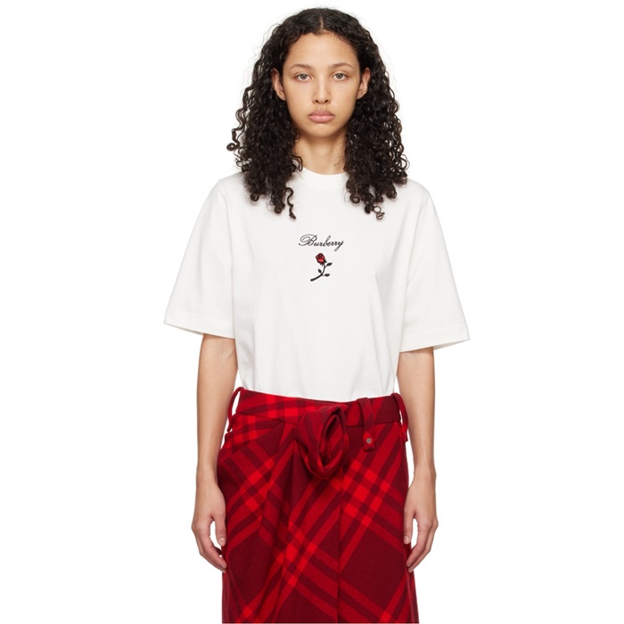 バーバリーユニセックスアイボリー半袖Tシャツc277