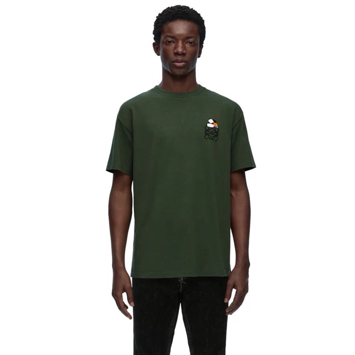 ロエベユニセックスイニシャルグリーン半袖Tシャツc281