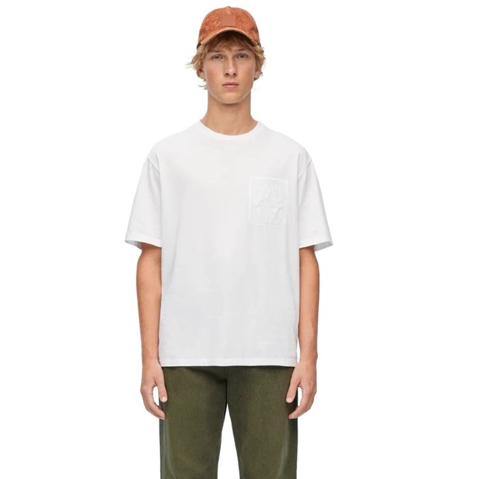 ロエベユニセックスイニシャルホワイト半袖Tシャツc282