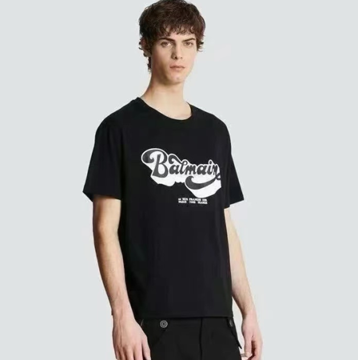 バルマンメンズクルーネックブラック半袖Tシャツc02