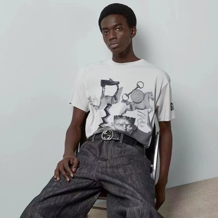 グッチメンズホワイト半袖Tシャツc308