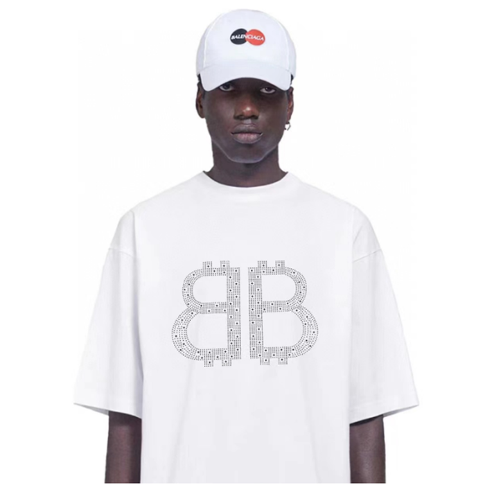 バレンシアガメンズホワイトクルーネック半袖Tシャツc191