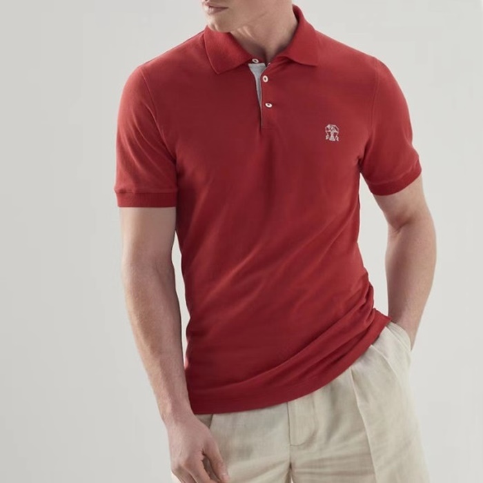ブルネロクチネリメンズレッドポロ半袖Tシャツc302