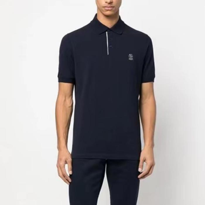 ブルネロクチネリメンズネイビーポロ半袖Tシャツc303