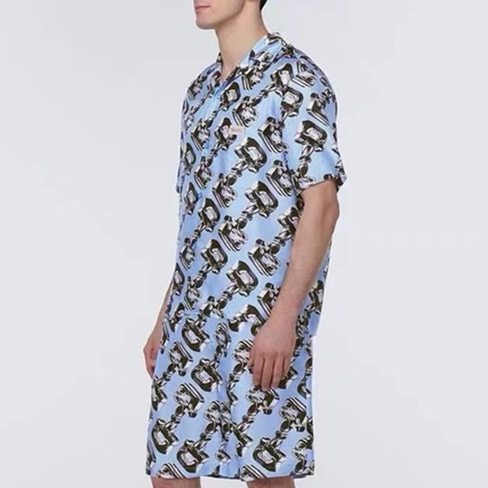 グッチメンズブルー半袖シャツc313