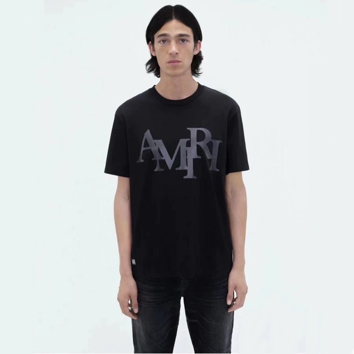 アミリメンズブラッククルーネック半袖Tシャツr316