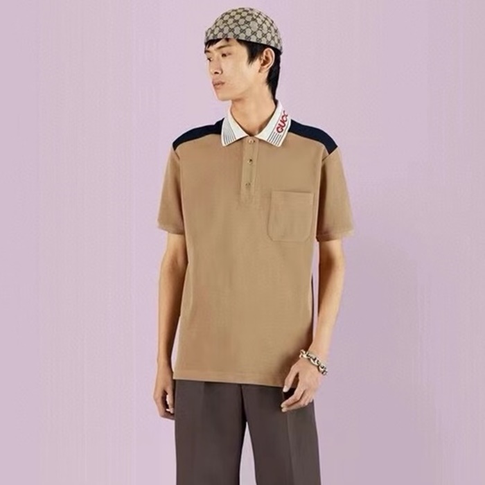 グッチメンズキャメルポロ半袖Tシャツc321