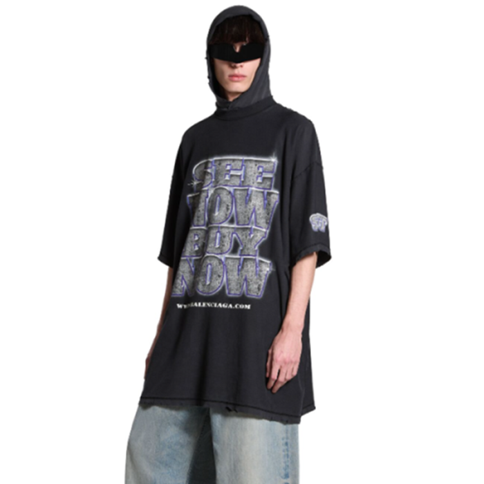 バレンシアガメンズブラック半袖Tシャツc196