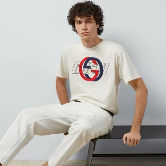 グッチメンズアイボリー半袖Tシャツc325