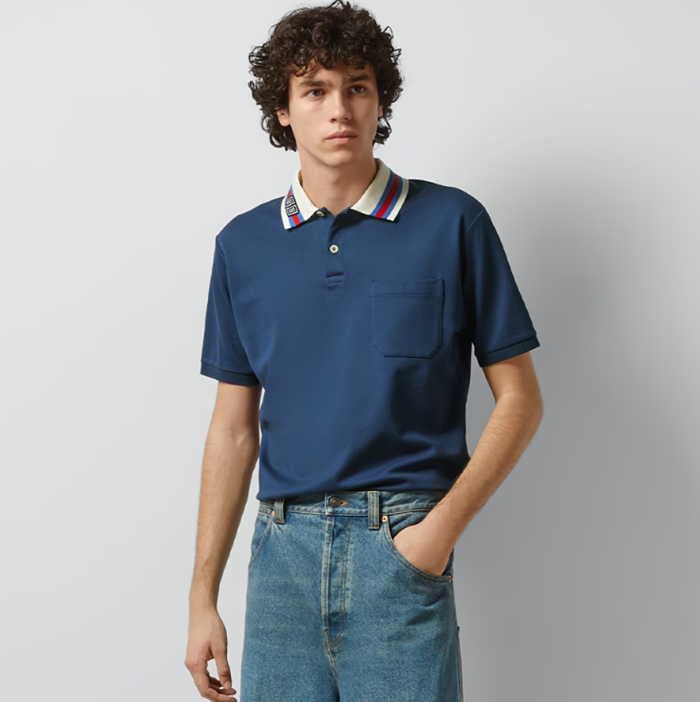 グッチメンズネイビーポロ半袖Tシャツc327